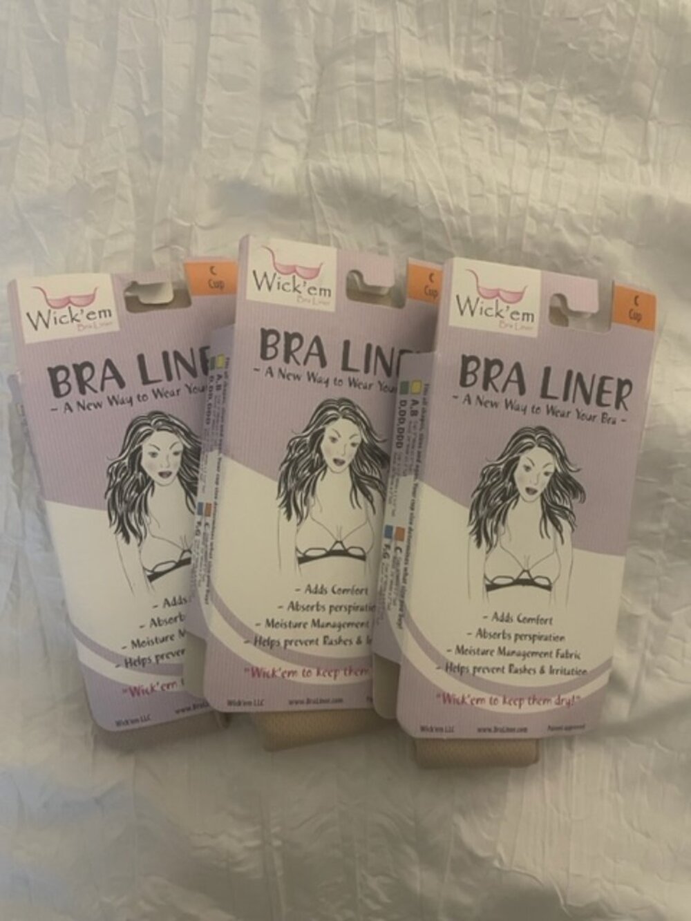 Wick'em Bra-Liner, Beige , Size C Cup, Absorb Moisture, Comfort - Set of 3